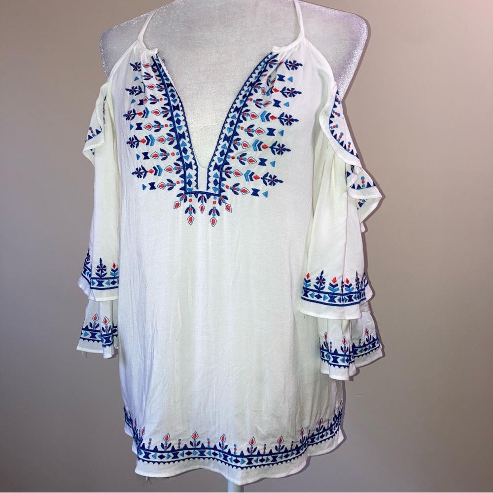 NWT Parker Off The Shoulder Embroidered Top White S
